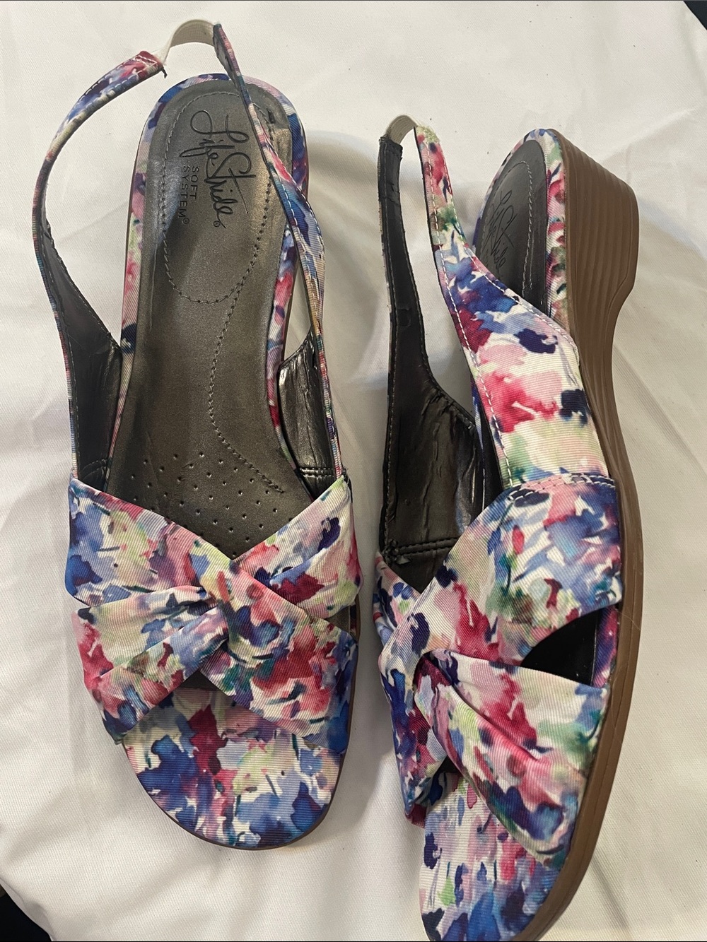 Life Stride Multicolor Floral Knot Slingback Wedge Sandals